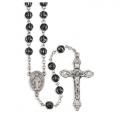 BLACK ENGRAVED METAL AND ROUND BEAD ROSARY 